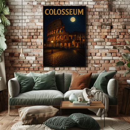 Colosseum Rome Moonlit Night Travel Poster