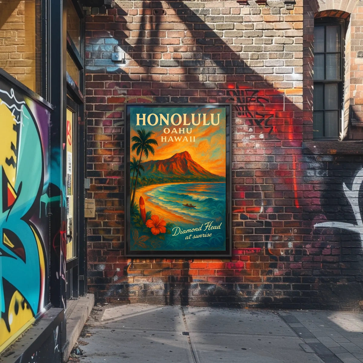 Diamond Head Sunrise Vintage Travel Poster