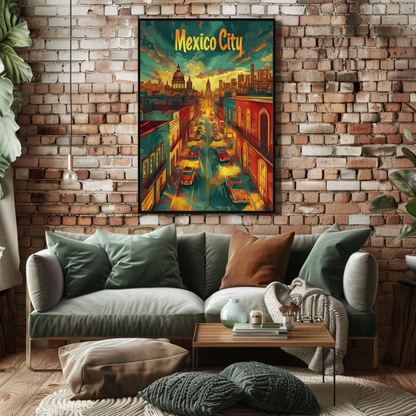 Mexico City Sunset Modern Skyline Travel Poster