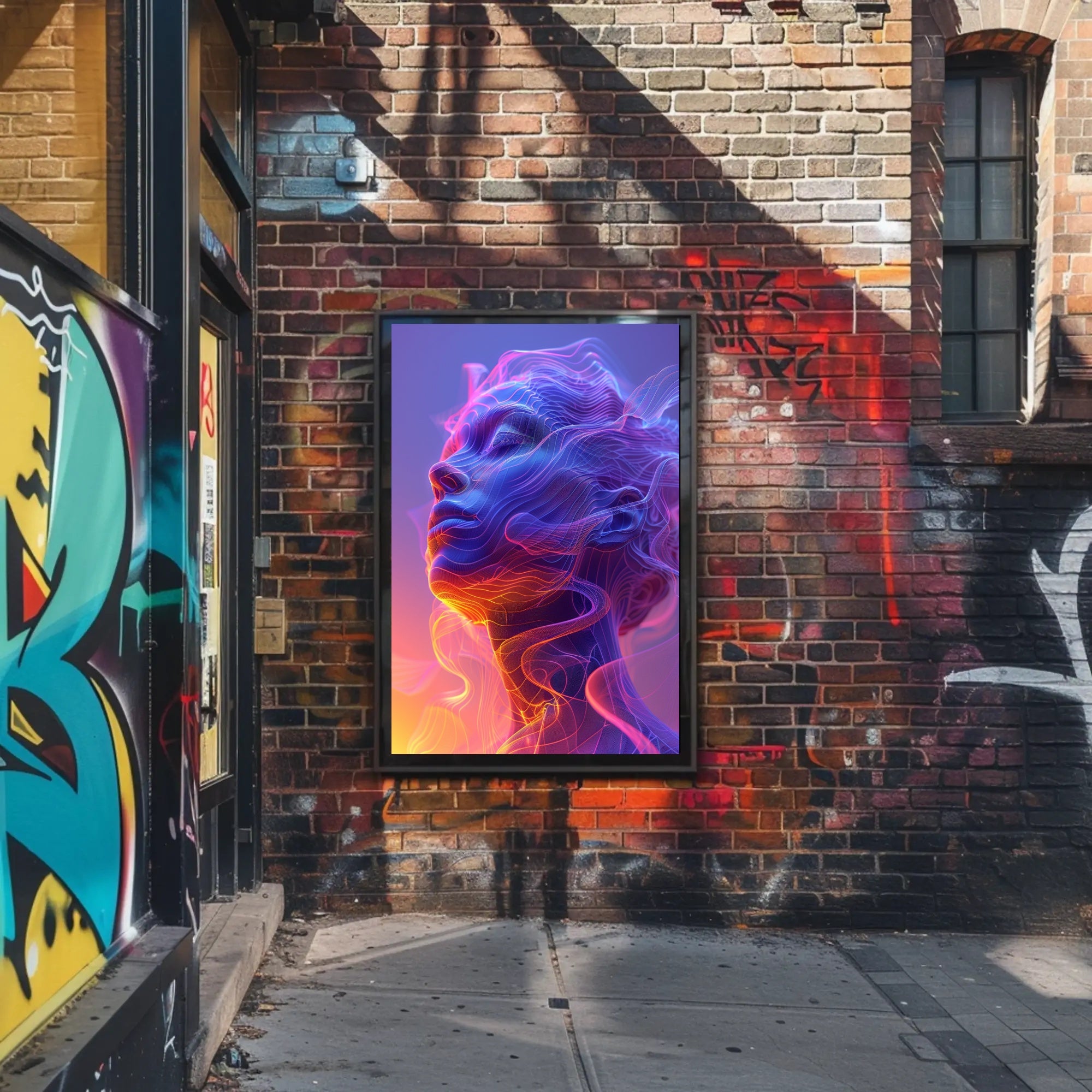 Vibrant Surreal Face with Futuristic Design Artistic Poster PosterGoat