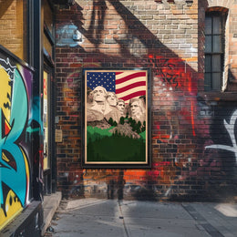Mount Rushmore and the American Flag Poster