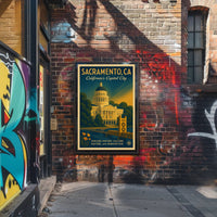 Sacramento Cityscape Vintage Travel Poster
