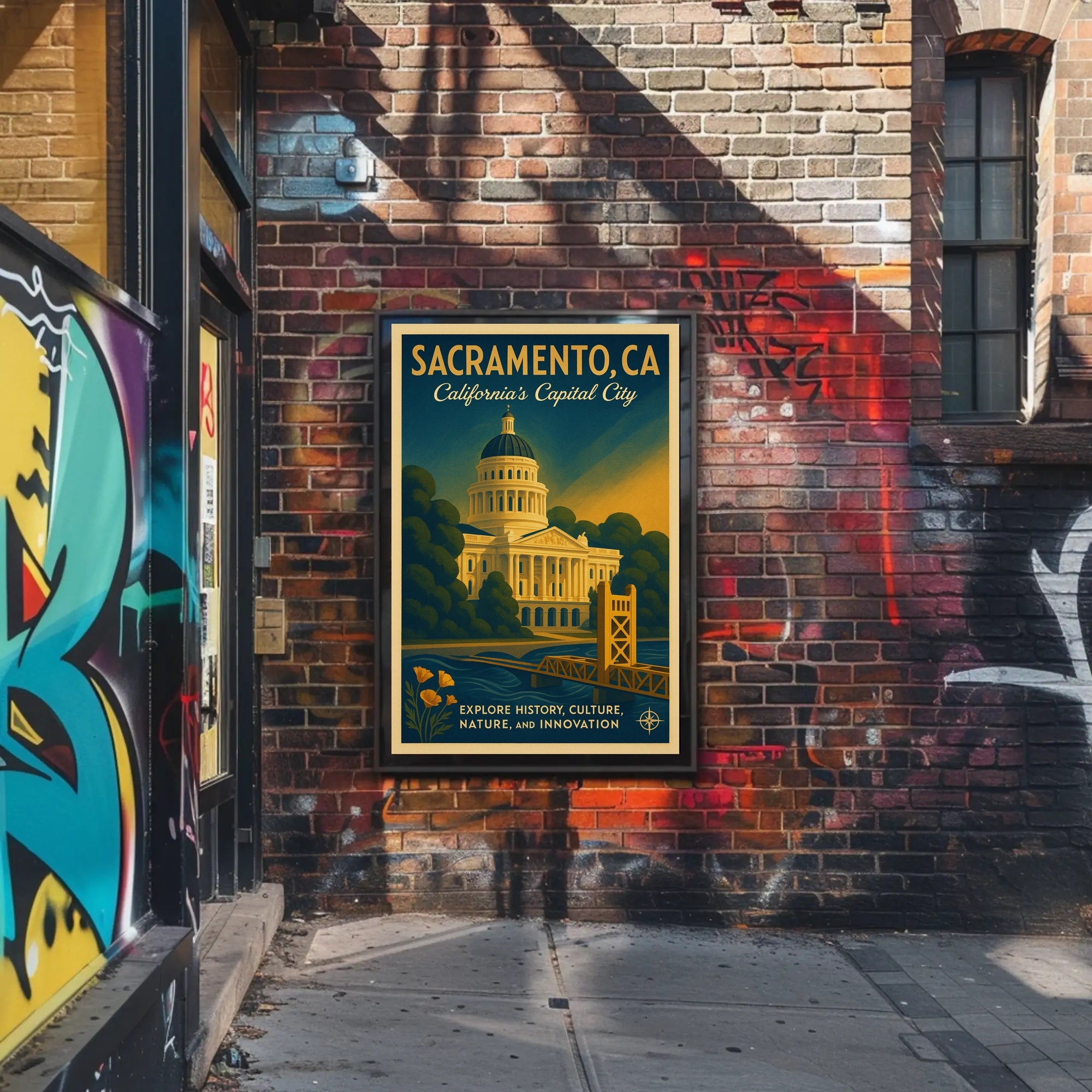 Sacramento Cityscape Vintage Travel Poster