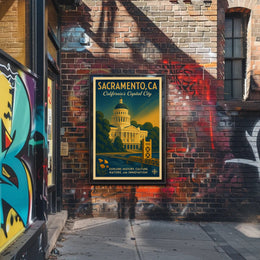 Sacramento Cityscape Vintage Travel Poster