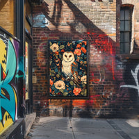 Barn Owl Amid Enchanted Flora: Artistic Animal Poster