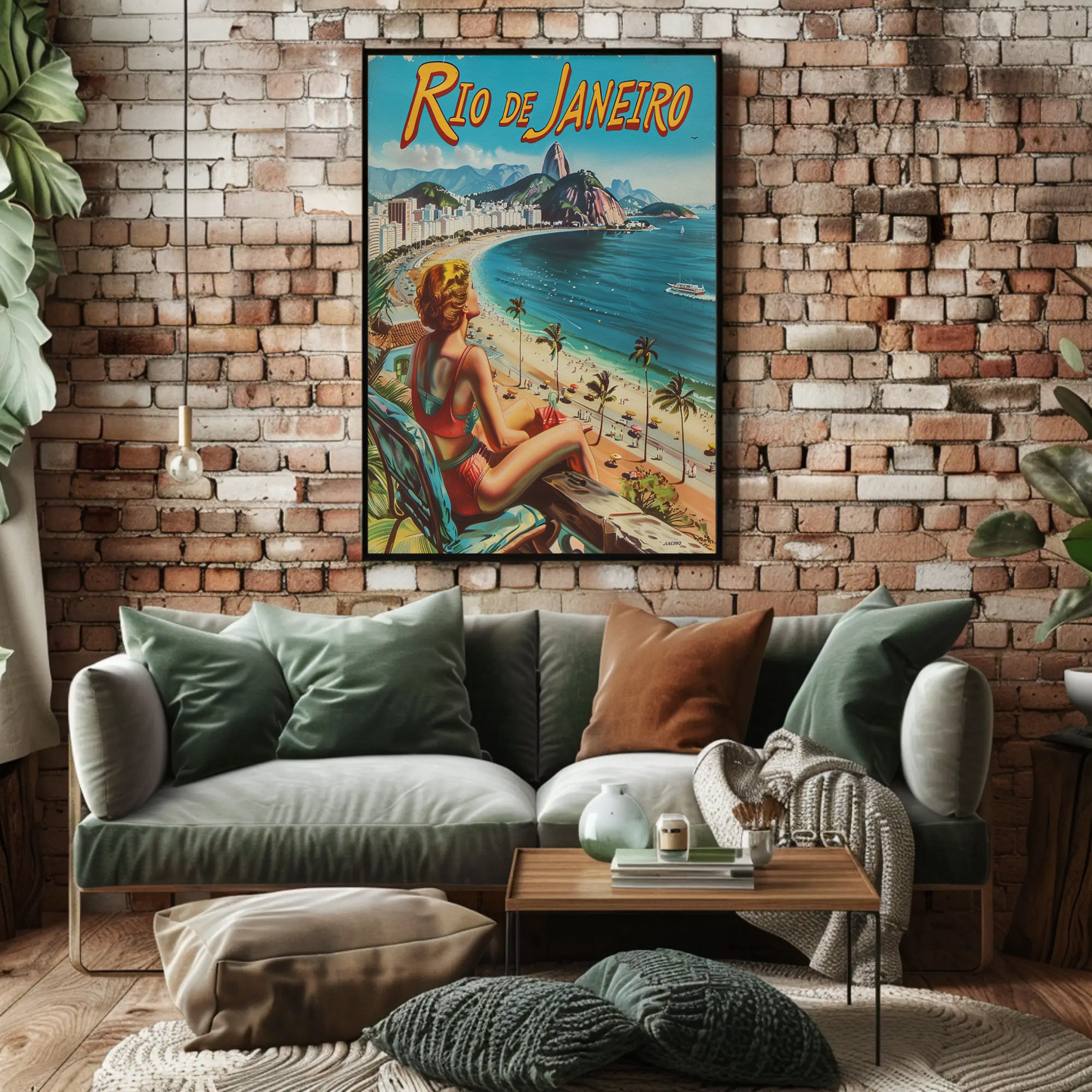 Rio Janeiro Beach View Retro Woman Vacation Travel Poster Travel Poster