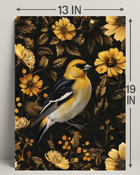 Elegant Yellow Bird Perched Among Flowers Animal Poster