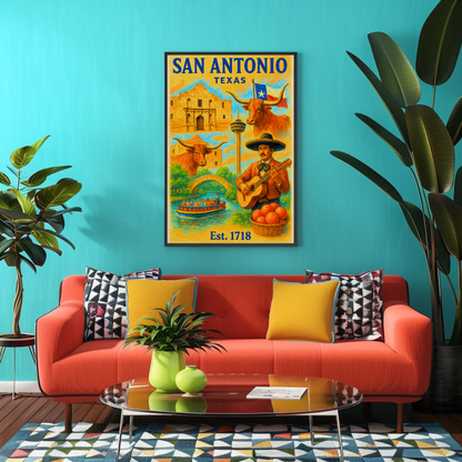 San Antonio Texas Poster With Alamo Vintage Travel Poster