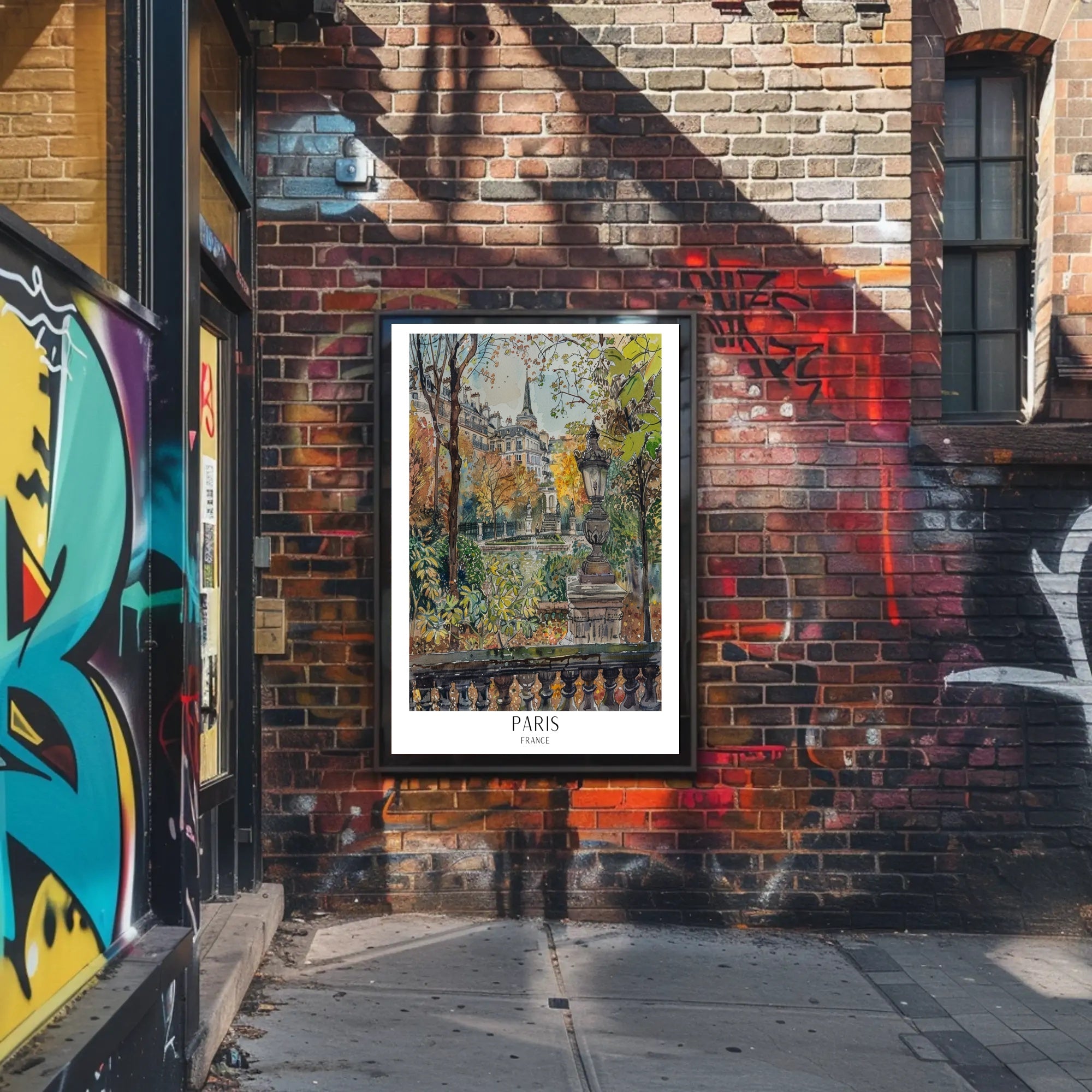 Parisian Autumn Elegance Watercolor in Urban or Cityscape Poster PosterGoat