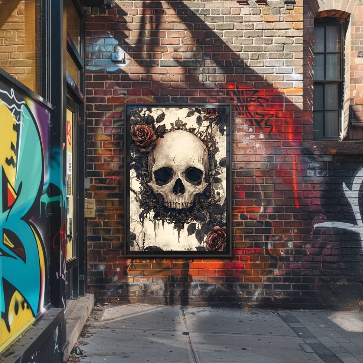 Gothic Skull with Roses Artwork Poster Poster