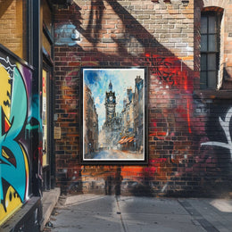 Urban Clock Tower Scene Poster PosterGoat
