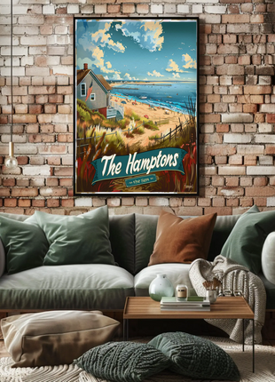 The Hamptons Pier Beach House Ocean Travel Poster