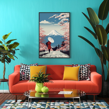 Japan Mount Fuji Cherry Blossoms Vintage Travel Poster