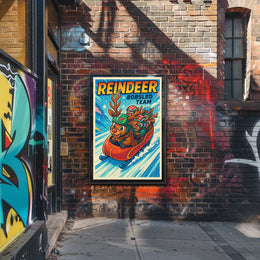 Reindeer Bobsled Team Poster