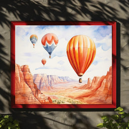 Hot Air Balloons Over Canyon Landscape Poster