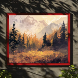 Autumn Tranquility: Impressionistic Forest and Mountains Poster