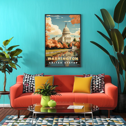 Washington D.C. Capitol Autumn Glow Vintage Travel Poster