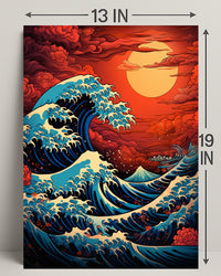 The Great Wave And Fiery Sky Poster PosterGoat