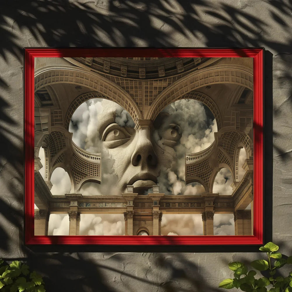 Surreal Stone Face in Classical Architecture Poster