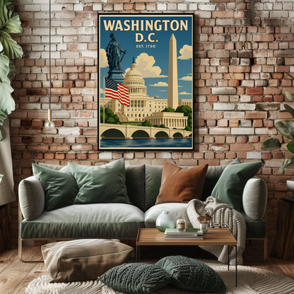 Washington DC Capitol Statue Obelisk Memorial Travel Poster