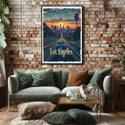 Los Angeles Sunset Boulevard Classic Cars Travel Poster Travel Poster