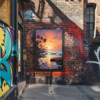 Tropical Sunrise Beach Scene: Abstract, Artistic Poster