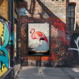 Flamingo Illustration Poster Vintage Tropical Wall Art