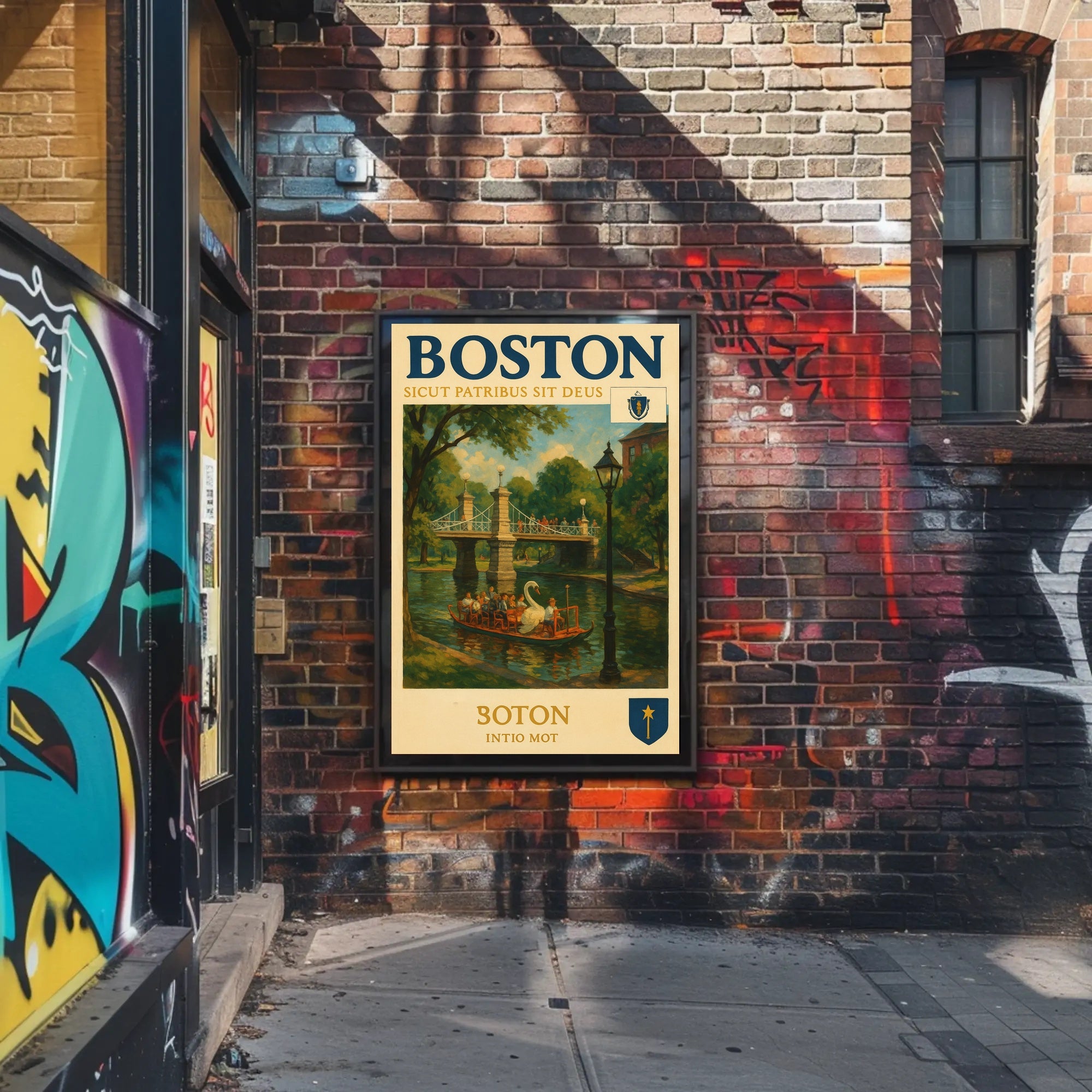 Boston Swan Boats Vintage Travel Poster