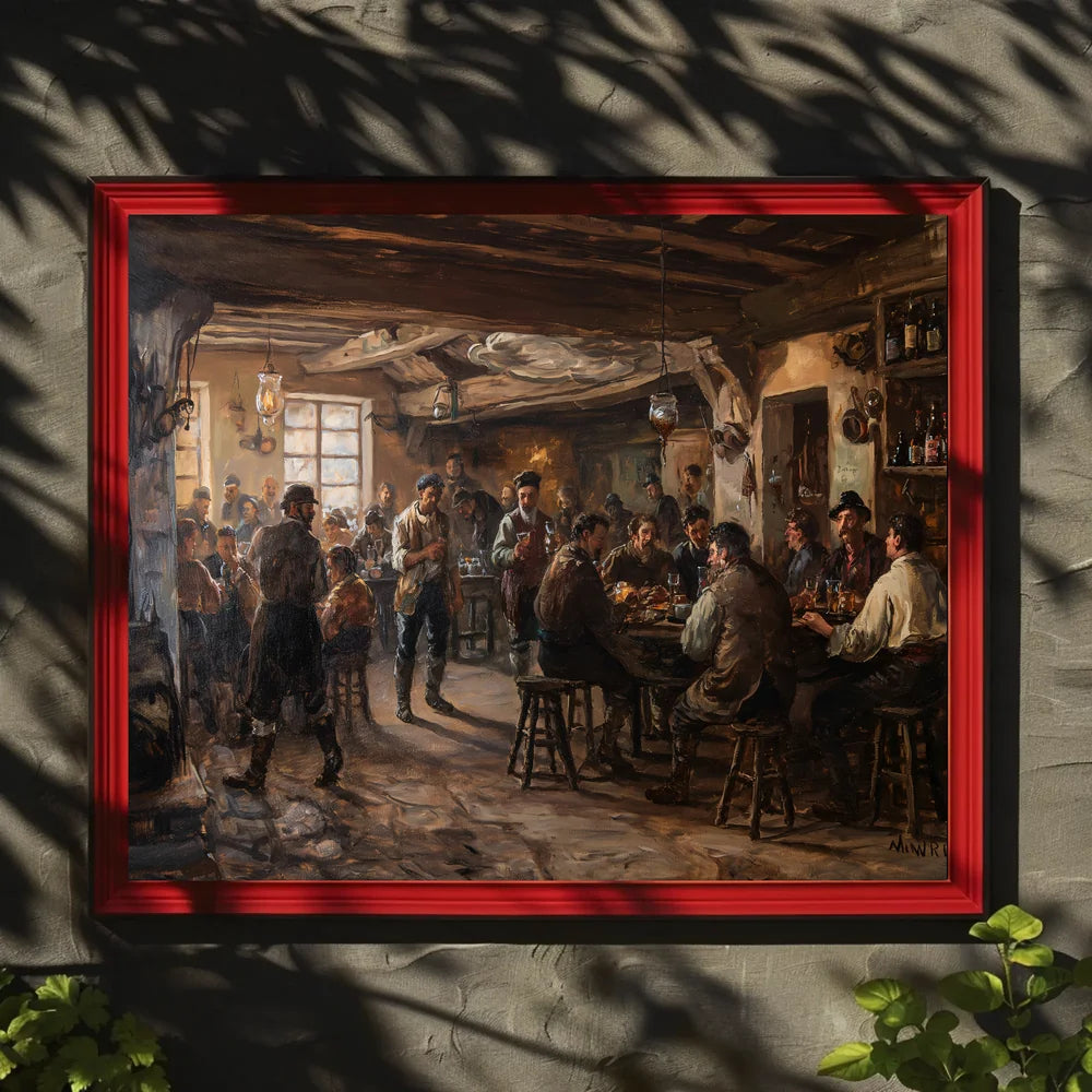 19th-Century European Tavern Scene Art Poster