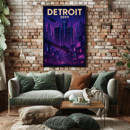 Detroit 2099: A Neon Dream Travel Poster