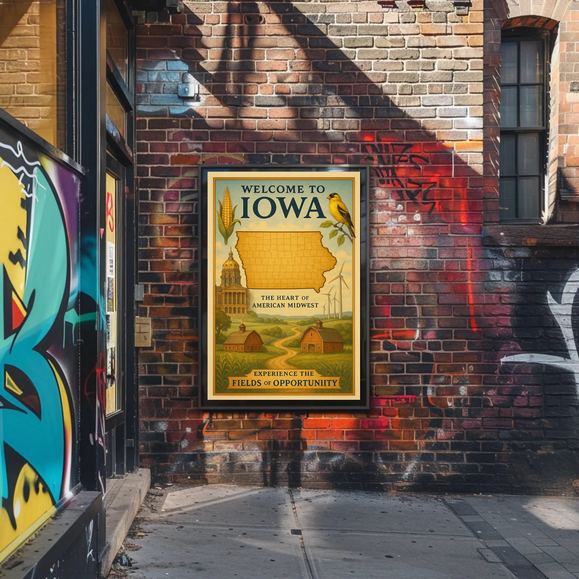 Iowa Heart of the Midwest Vintage Travel Poster