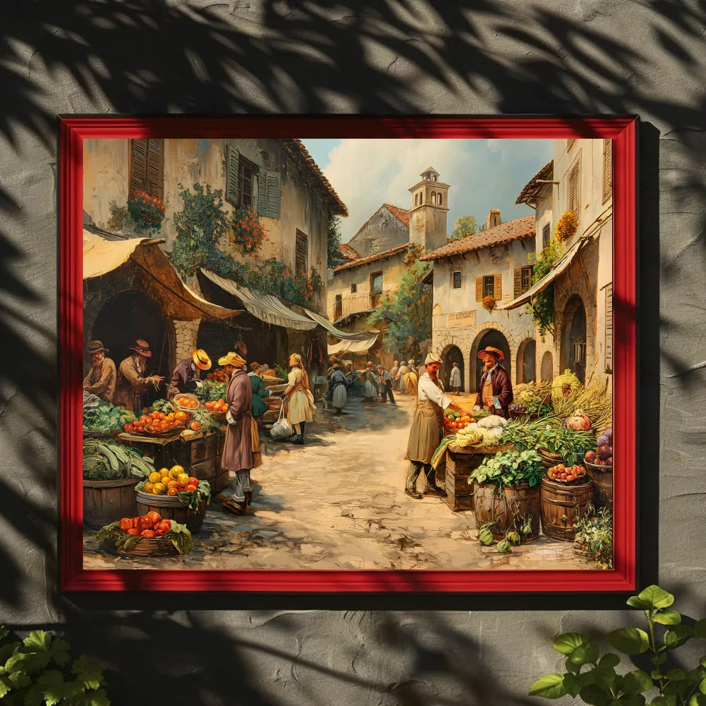 Historical European Village Marketplace Poster Art