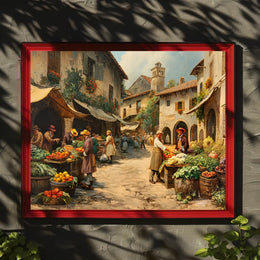 Historical European Village Marketplace Poster Art