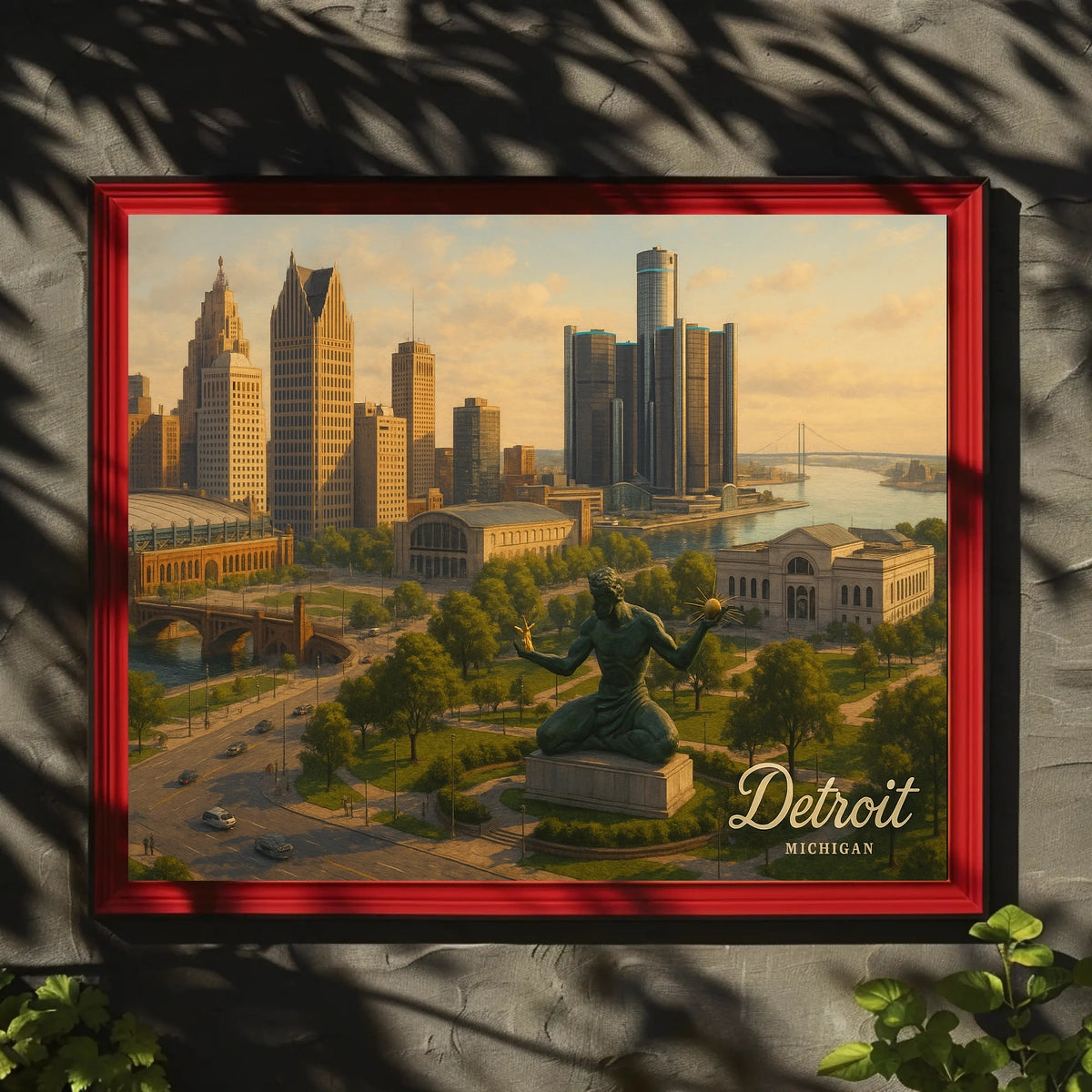 Detroit Skyline Michigan Urban Travel Photography Realism Heritage Iconic Cityscape Poster