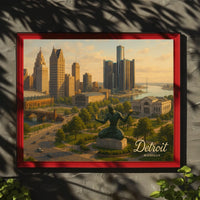 Detroit Skyline Michigan Urban Travel Photography Realism Heritage Iconic Cityscape Poster