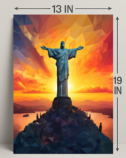 Sunset Over Christ The Redeemer Poster