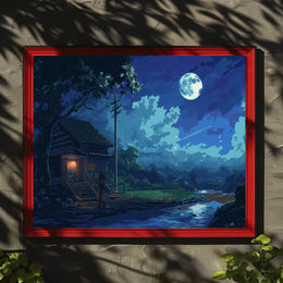 Tranquil Japanese Night Scene Anime-Inspired Poster