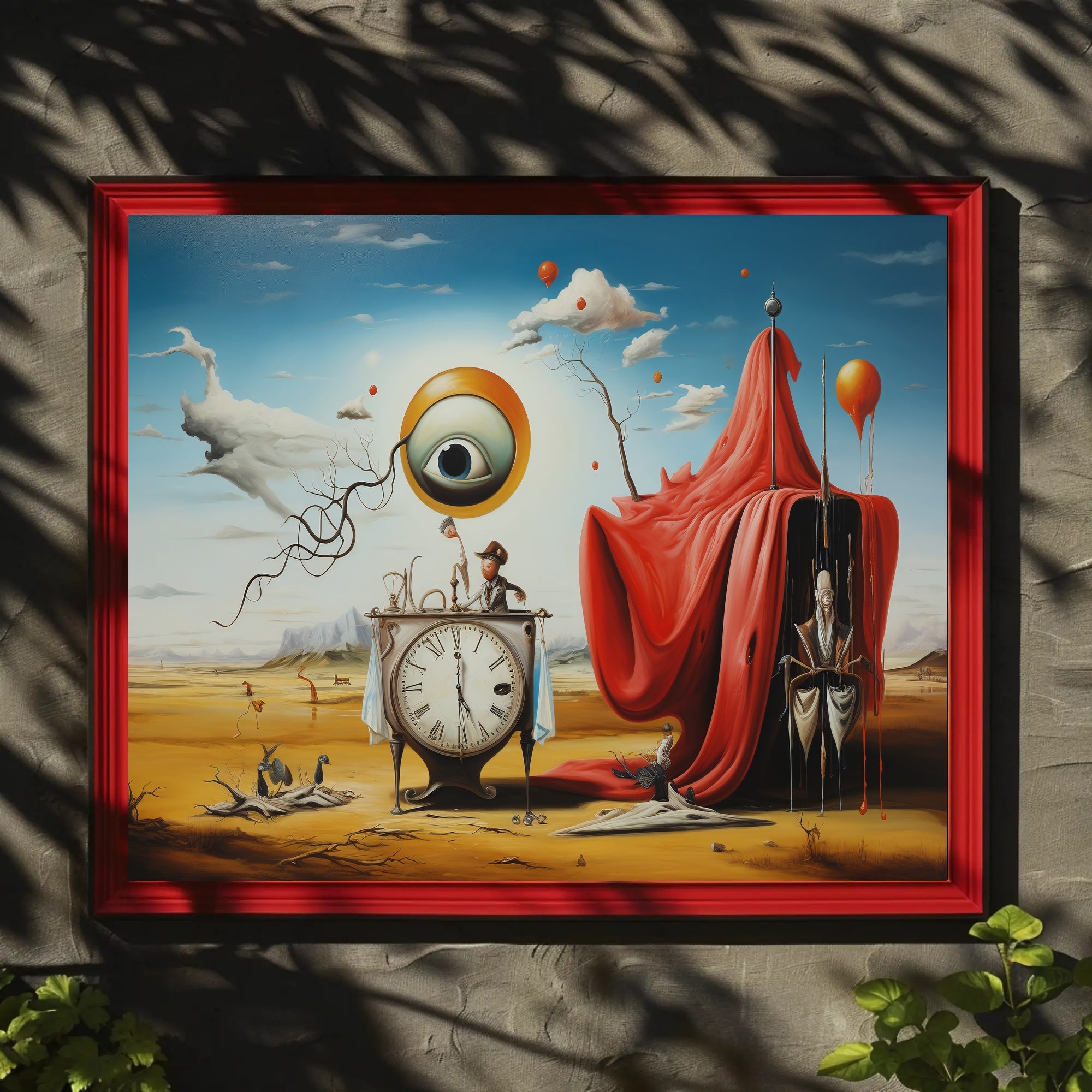 Surreal Desert Clock Scene Artistic Poster