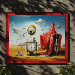Surreal Desert Clock Scene Artistic Poster
