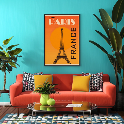 Travel Paris France Orange Eiffel Tower Poster