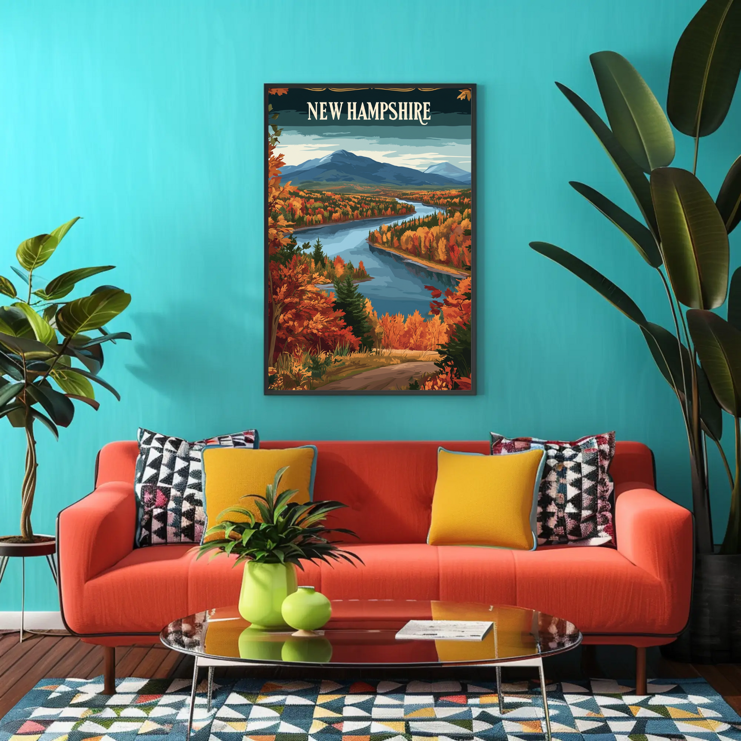 New Hampshire Autumn Vintage Style Poster