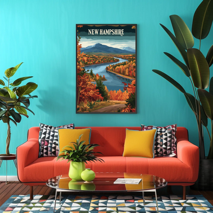 New Hampshire Autumn Vintage Style Poster
