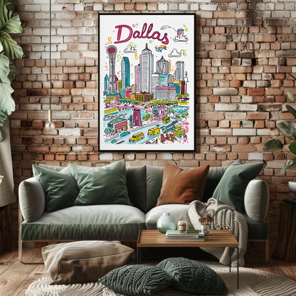 Dallas Texas Urban Skyline Colorful Cityscape Travel Poster