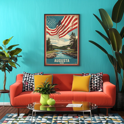 Augusta Maine River Retreat Vintage Travel Poster