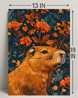 Nature-Inspired Groundhog and Floral Illustration Animal Poster