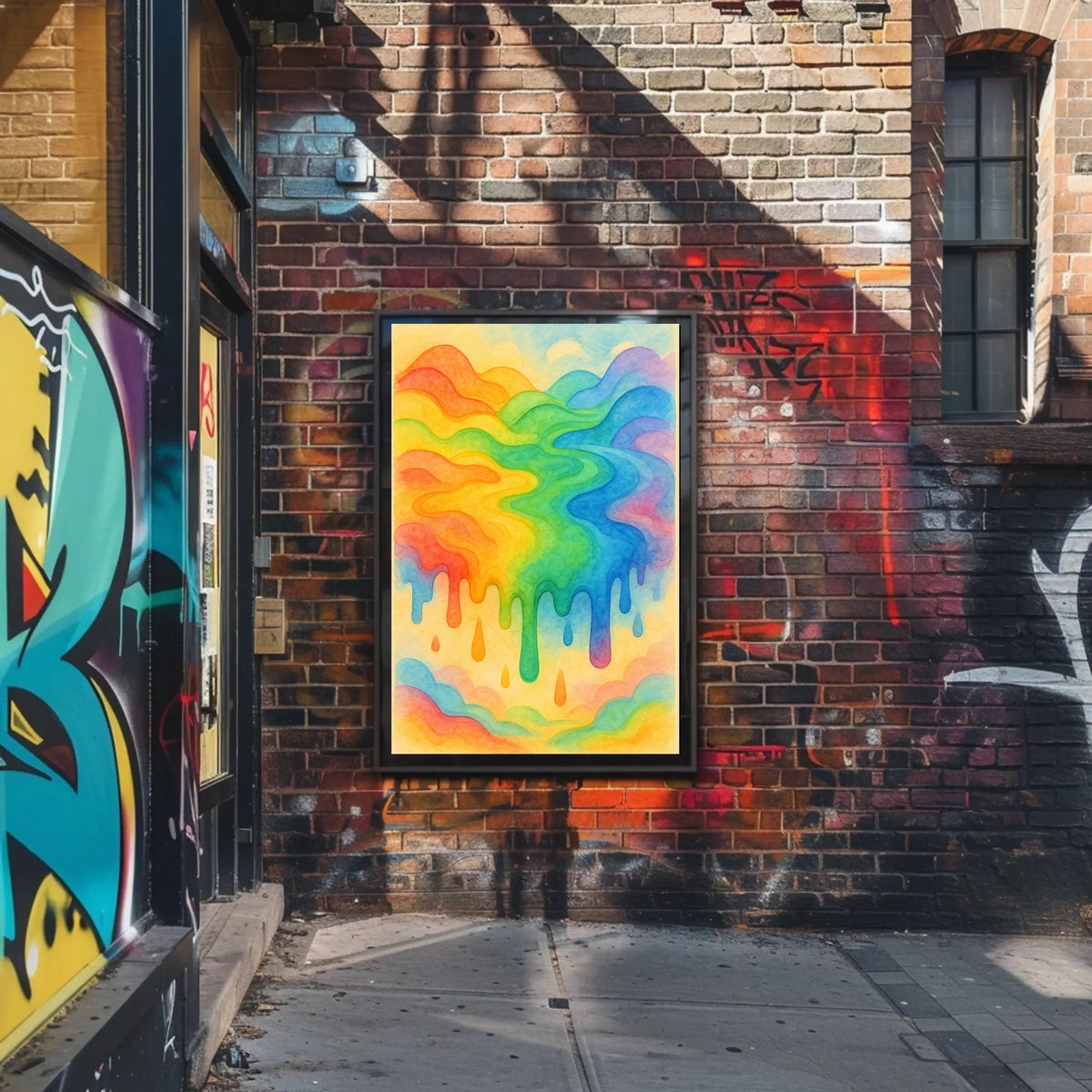 The poster displays an abstract, vibrant scene of flowing rainbow colors. The core Travel Poster