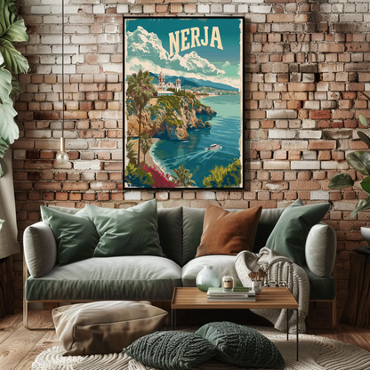 Nerja Cliffside Church and Coast Travel Poster