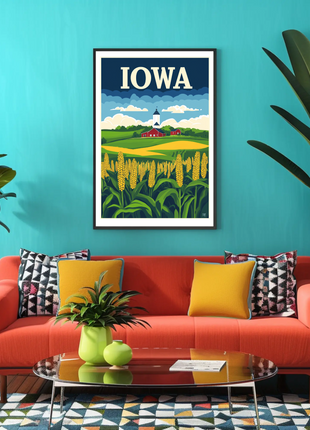 Iowa Farm Landscape Vintage Style Poster