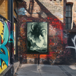 Dramatic Tentacled Monster in Stormy Coast Fantasy Poster PosterGoat