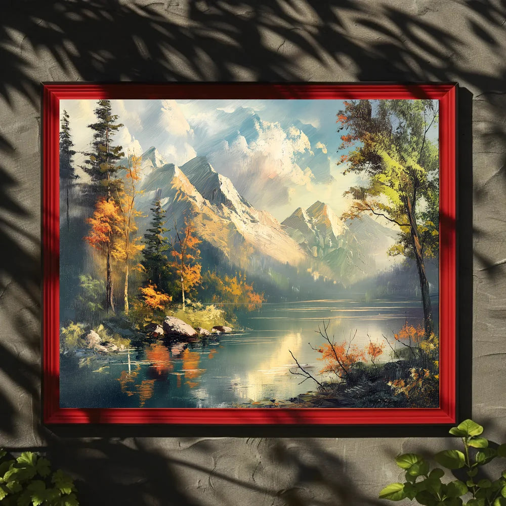 Serene Mountain Landscape Autumn Impressionistic Art Poster